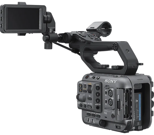 The Sony ILME FX6V Cinema Line FX6 Camera Body with its vari-angle touchscreen LCD, perfect for flexible shooting angles.