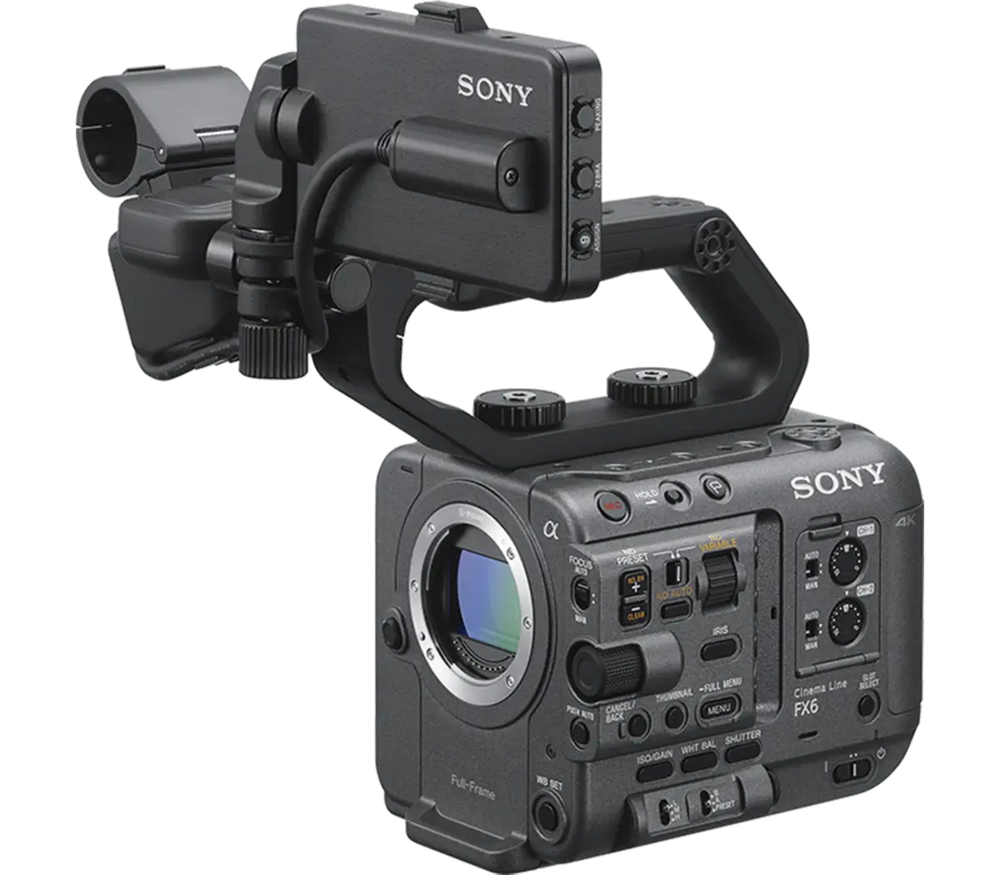 Close-up image showing the detailed connectivity options of the Sony ILME FX6V Cinema Line FX6 Camera Body.