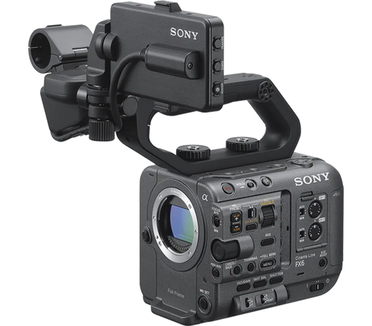 Close-up image showing the detailed connectivity options of the Sony ILME FX6V Cinema Line FX6 Camera Body.