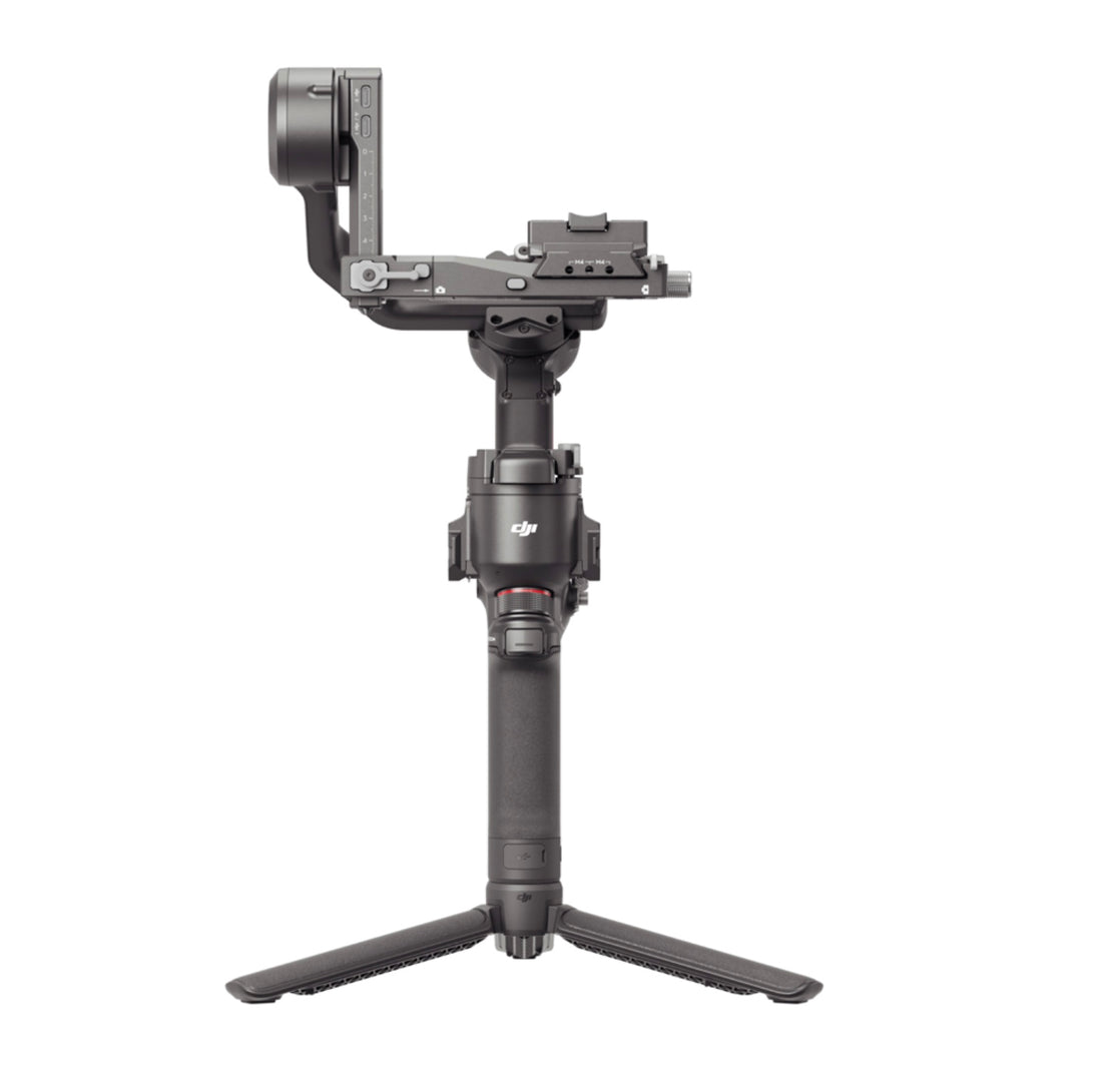 Front view of the DJI RS4 gimbal showcasing its sleek design and robust build.