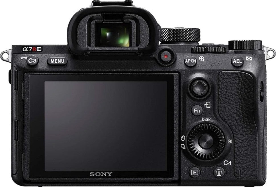 Sony Alpha A7R III body with 5-axis image stabilization and dual SD card slots