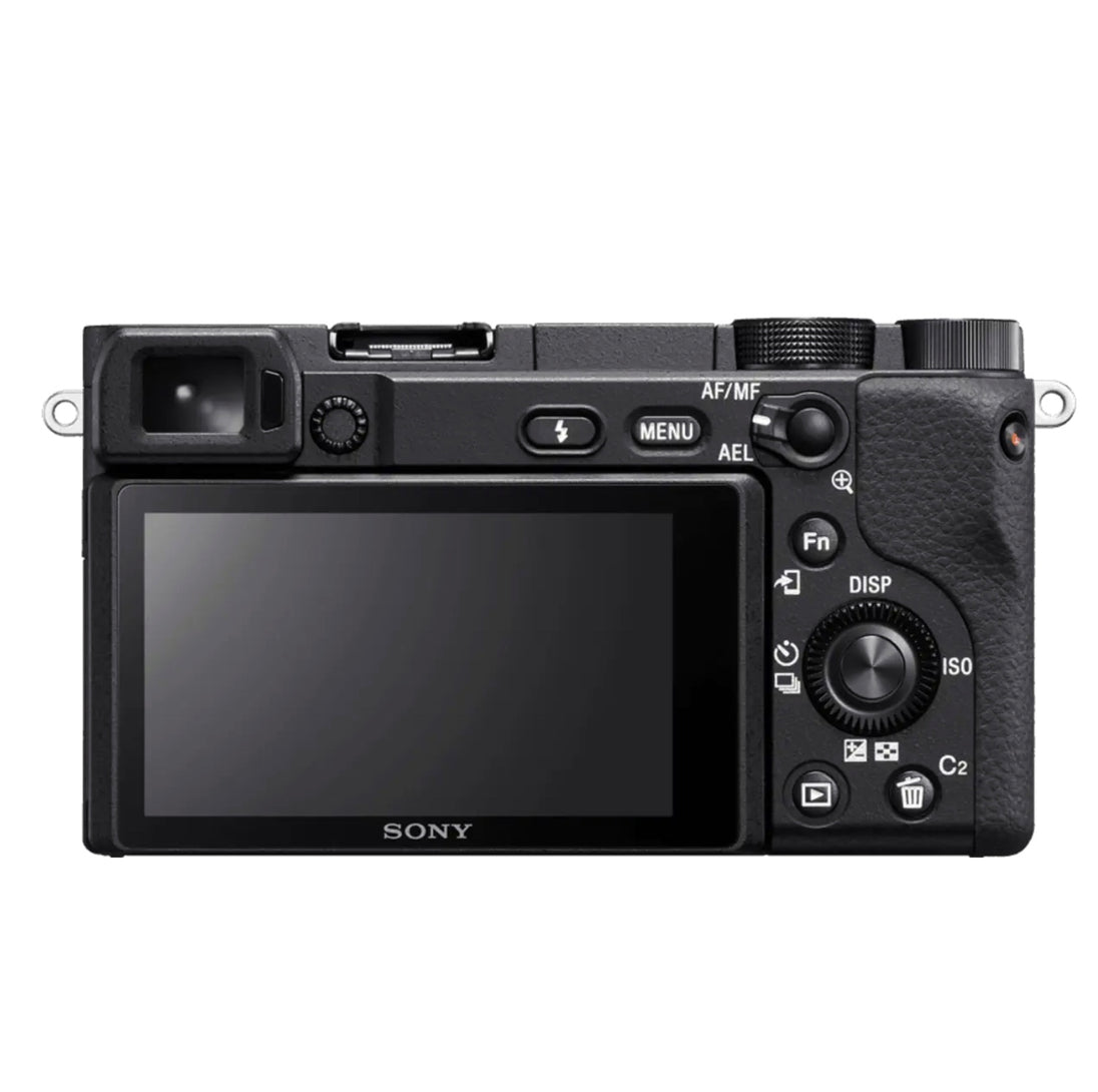 Back view displaying the ergonomic layout and controls of the Sony Alpha 6400.