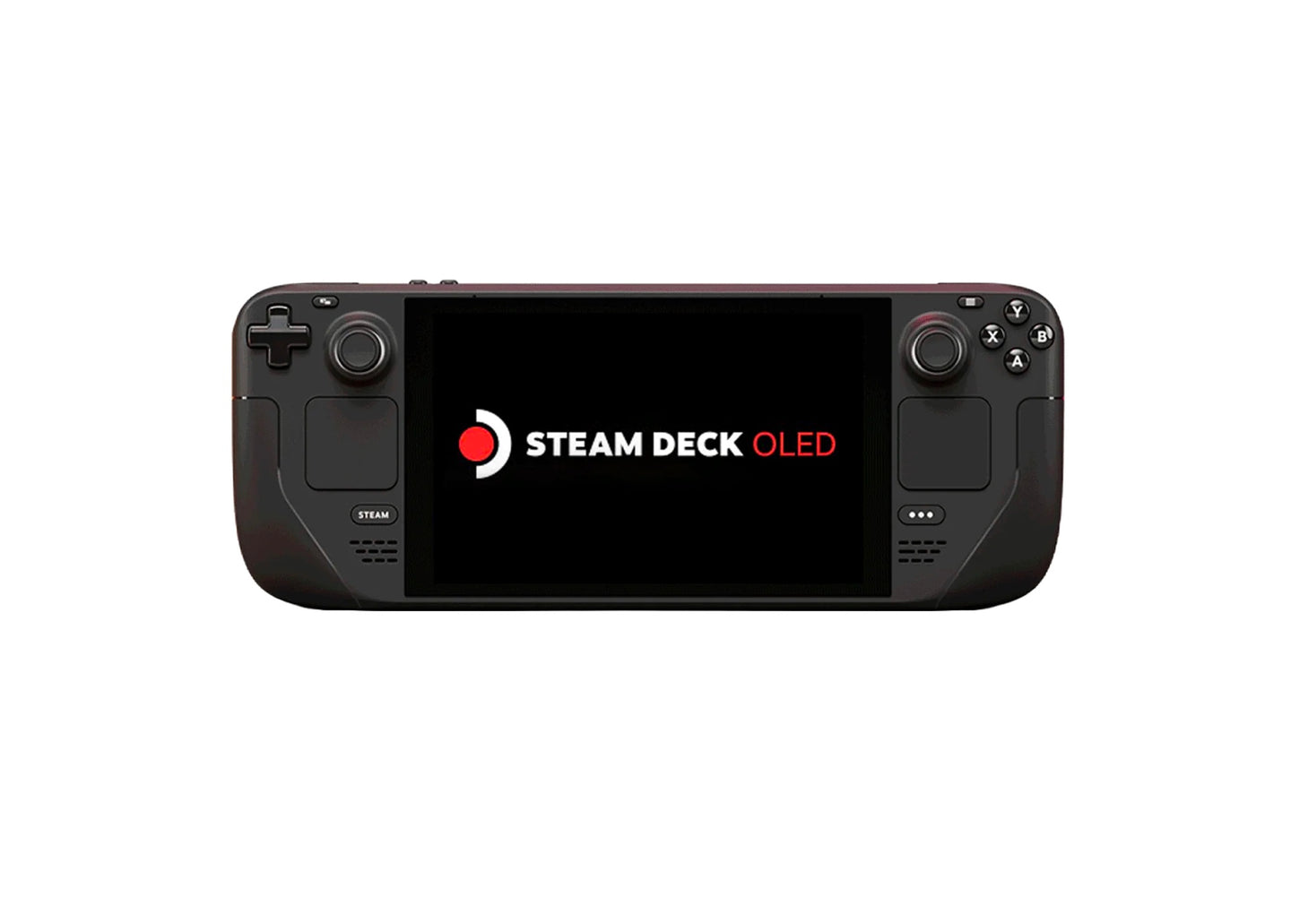 The Steam Deck OLED being held, demonstrating its portability and ergonomic design.