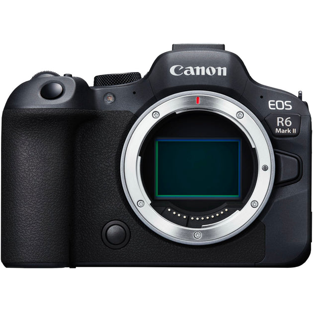 Front view of the Canon EOS R6 Mark II Mirrorless Camera Body showcasing its sleek and professional design.