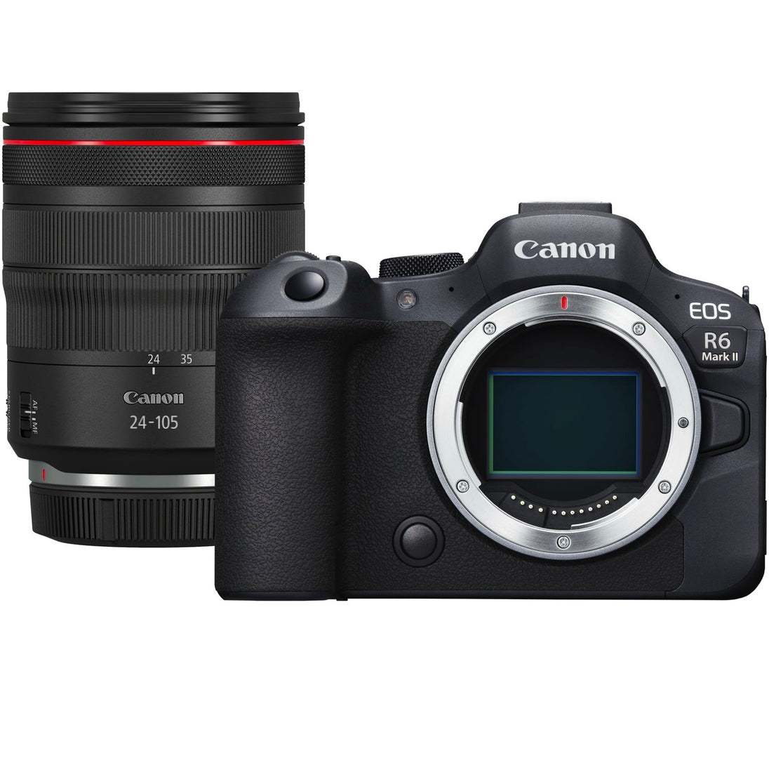 Front view of the Canon EOS R6 Mark II Mirrorless Camera Body with RF 24-105mm F4L IS USM lens