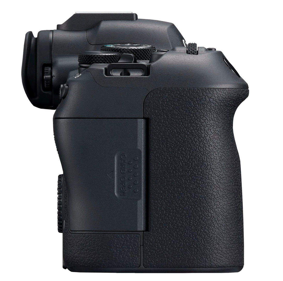 Side view highlighting the compact and ergonomic build of the Canon EOS R6 Mark II Mirrorless Camera Body.