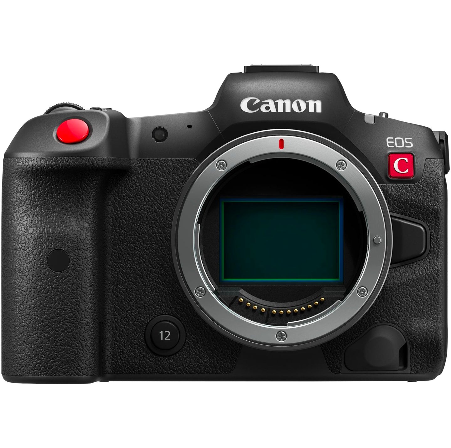 Front view of the Canon EOS R5 C Mirrorless Cinema Camera Body showcasing its professional and robust design.