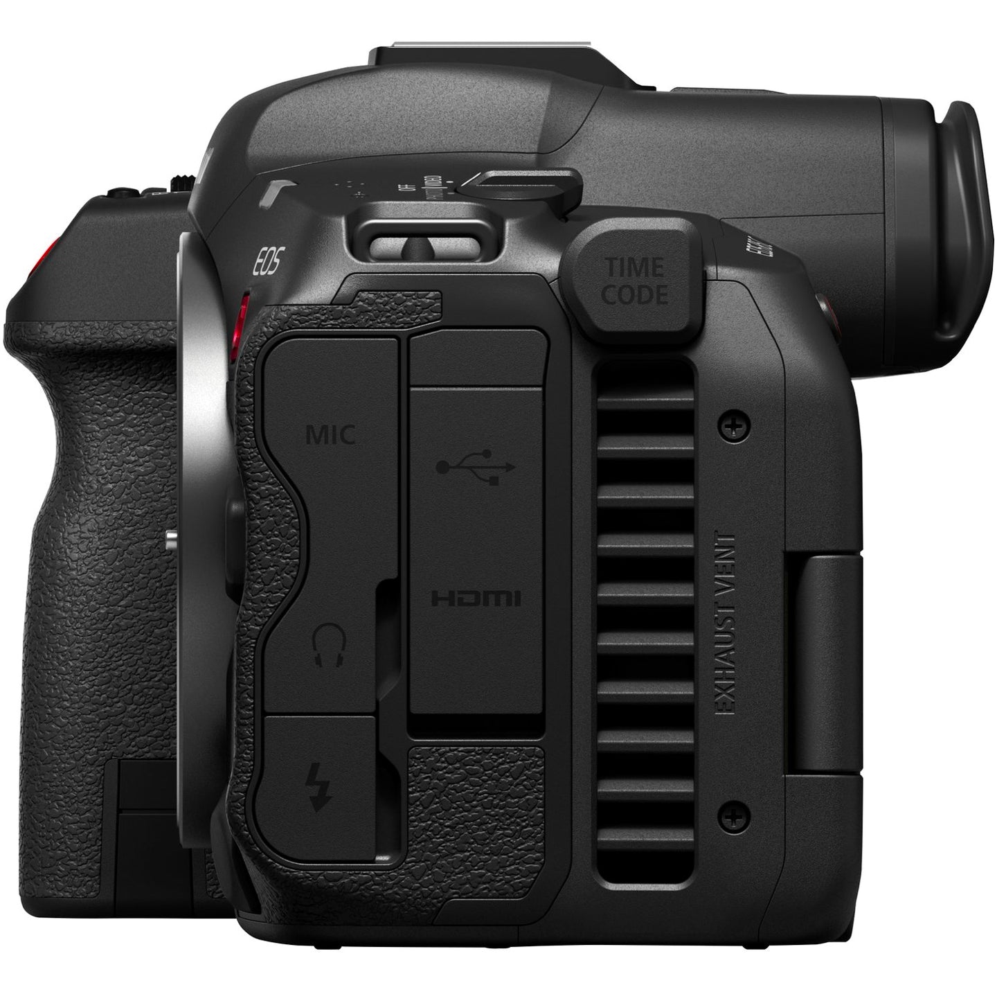 EOS R5 C Mirrorless Cinema Camera Body highlighting its versatile connectivity ports.